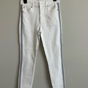 7 For All Mankind White Jeans with Blue Side Stripes, Size 27, Coastal, Vacation